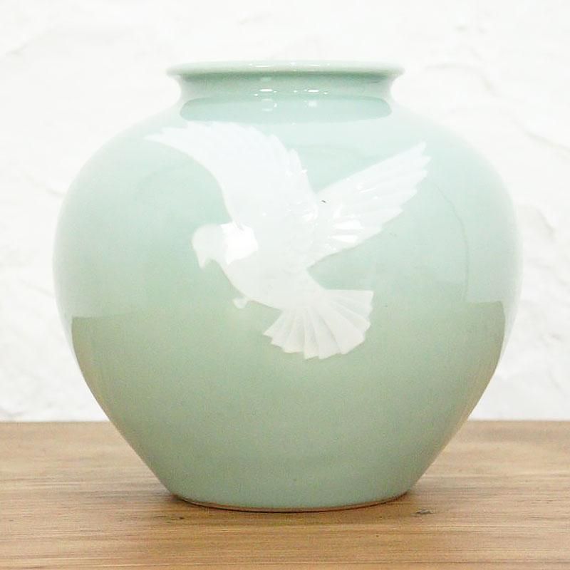 花瓶 青磁 花器 日本製 染付磁色 ふっくら 昭和初期