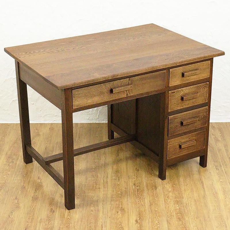 ナラ×ケヤキ材のレトロ片袖デスク｜幅106.5cm・収納力と実用性を備えた