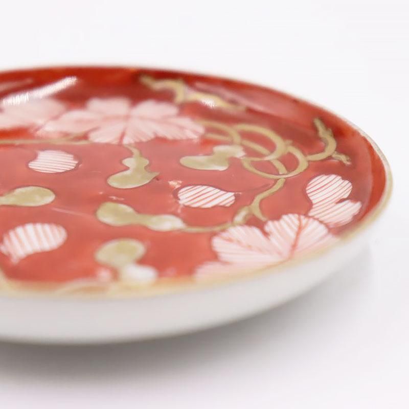 手描き赤絵豆皿 天塩皿 醤油皿和食器 昭和初期レトロ 7.5cm×1.5cm