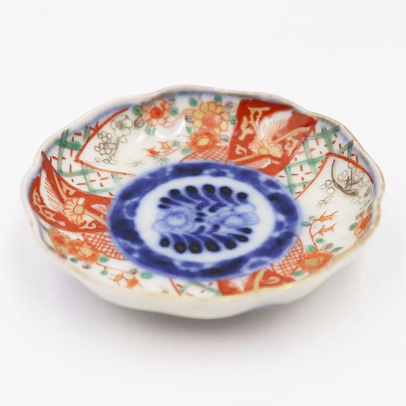 手描き色絵豆皿 手塩皿 伊万里焼アンティーク直径8cm高さ2cm