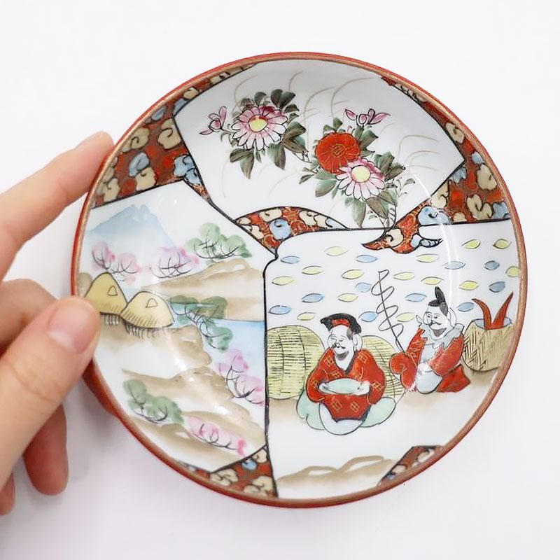 手描き 九谷焼 取り皿 かわいい 縁起物 古美術 和食器 大正 恵比須