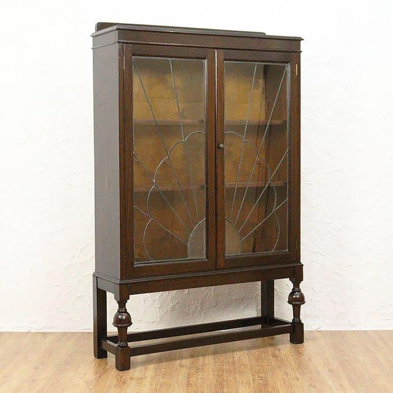 英国アンティーク木製ブックケースキャビネット/本棚/食器棚/飾り棚(92