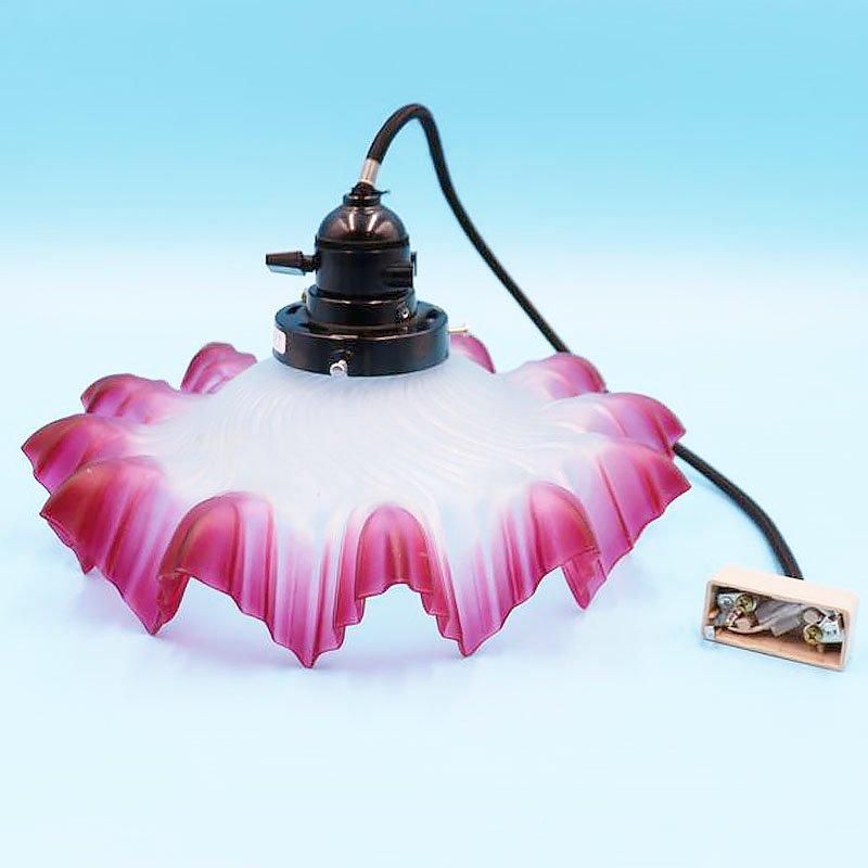照明 大正ロマン 電笠 ガラス ピンク 直径27cm