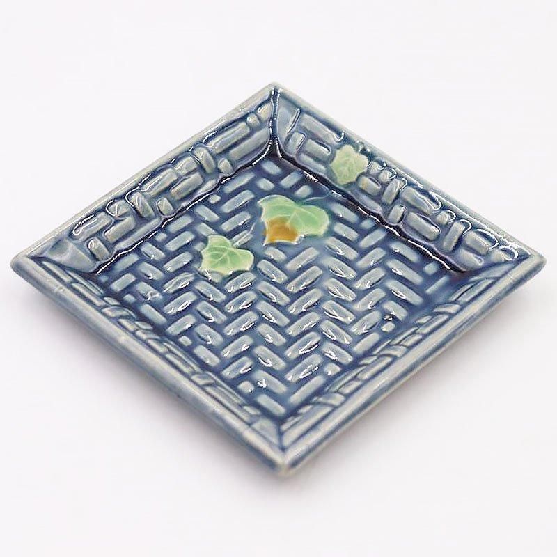 淡路民平焼 青緑釉 手塩皿｜アンティーク 和食器｜サイズ 9×9×1.5