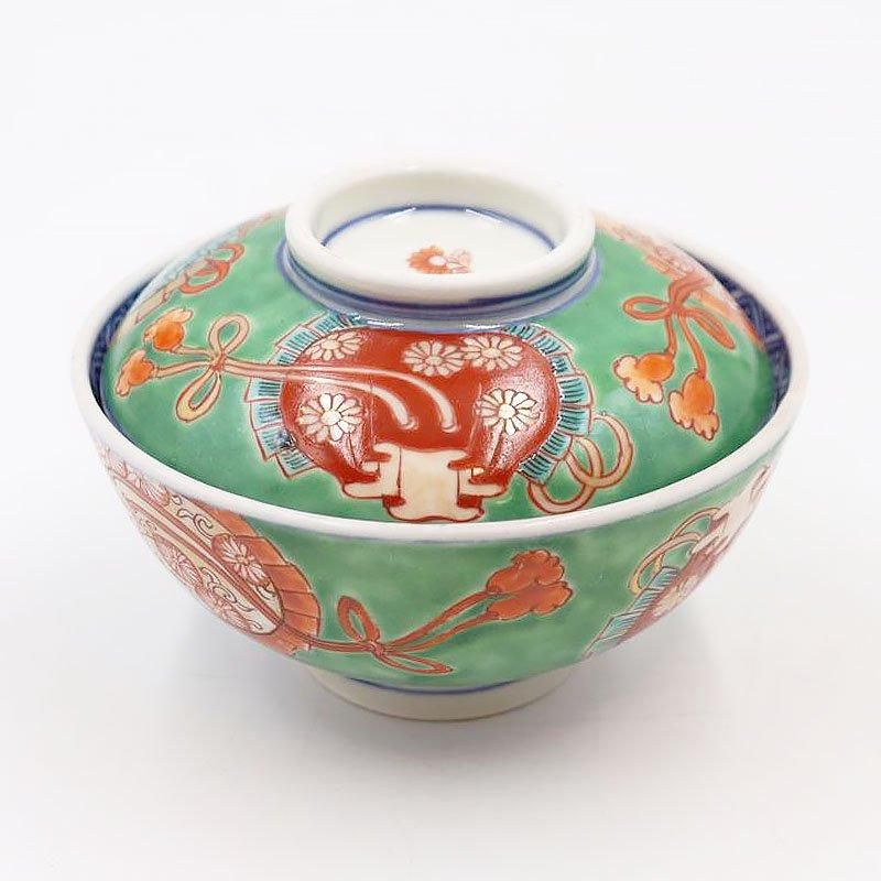 手描き色絵赤絵大蓋碗｜直径12.5 高さ8.5｜アンティーク和食器