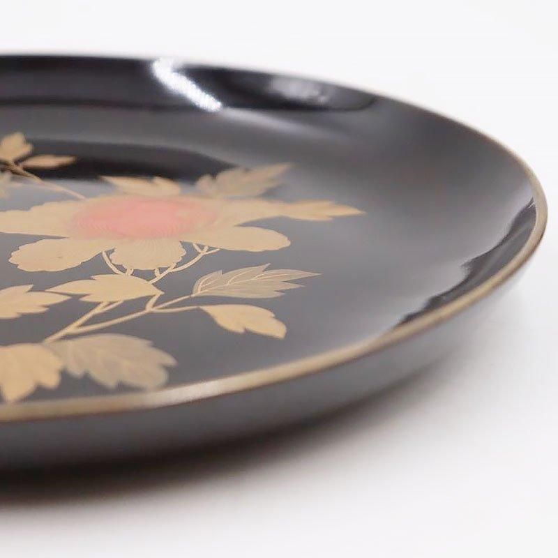 昭和の黒漆塗り木皿 菓子皿にも季節の草木花蒔絵