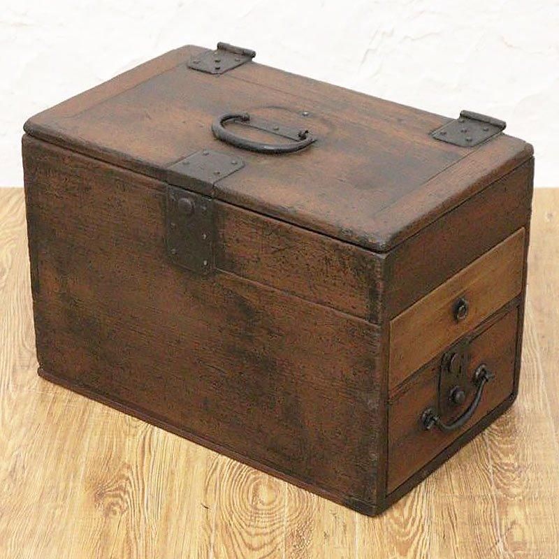 江戸明治の銭箱 杉材 小引き出し付き