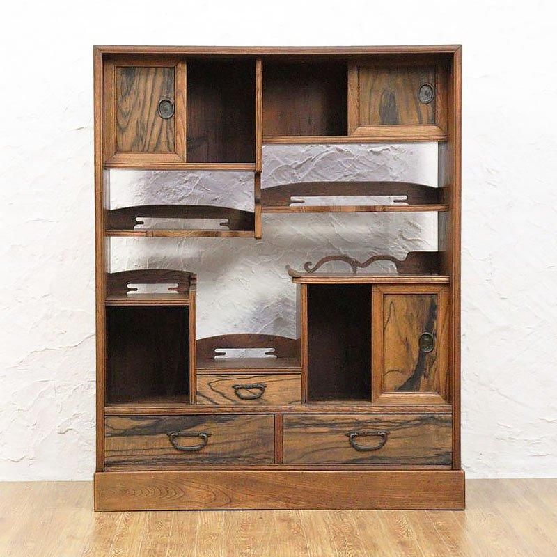 茶箪笥 日本製 ケヤキ 黒柿 大正昭和レトロ