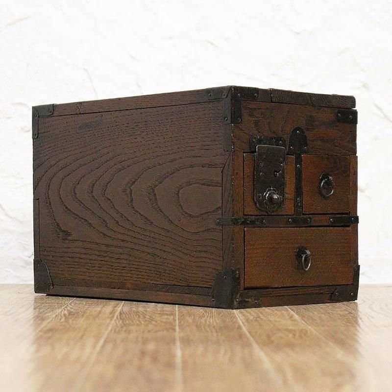 硯箱 掛け硯 小引出し 小物入れ 桑材 時代金具 日本製 明治時代 日本の