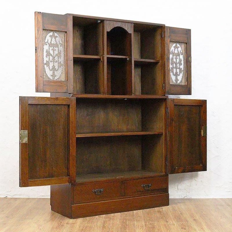 昭和初期 透かし扉キャビネット 高級ダイヤガラス収納