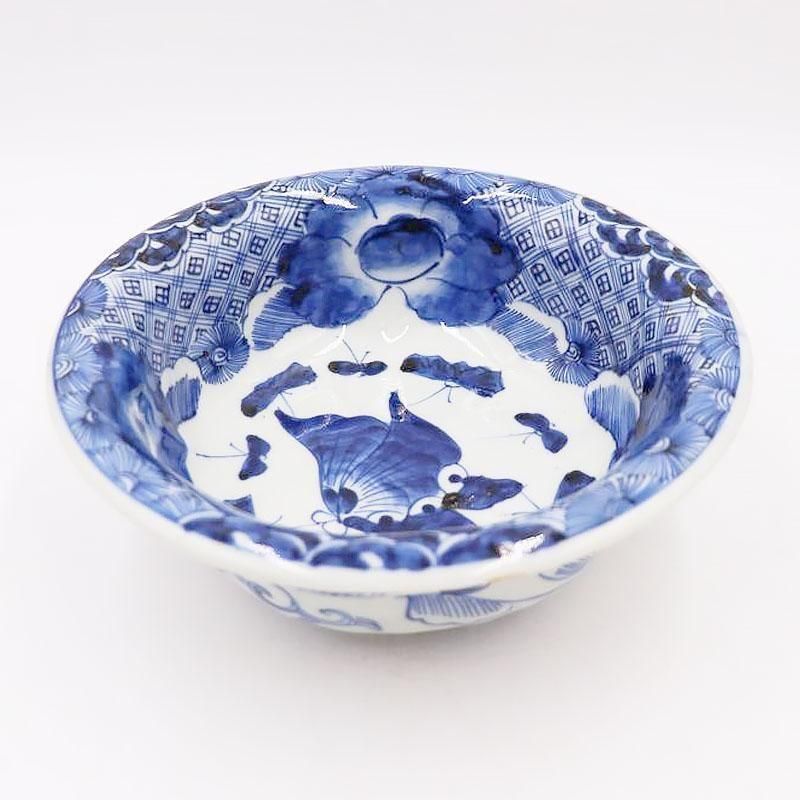 染付 大鉢 蝶柄 花｜直径22 高さ8.5｜希少価値の高い美しいデザイン