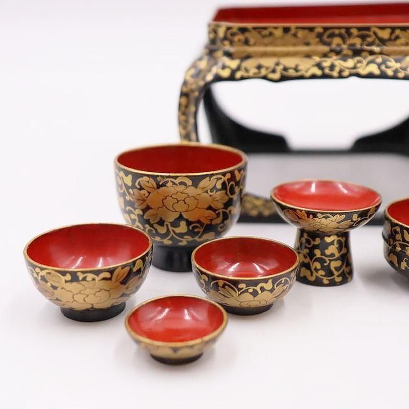 雛道具 黒塗 ミニチュア お膳セット 大正時代 黒塗り 木製