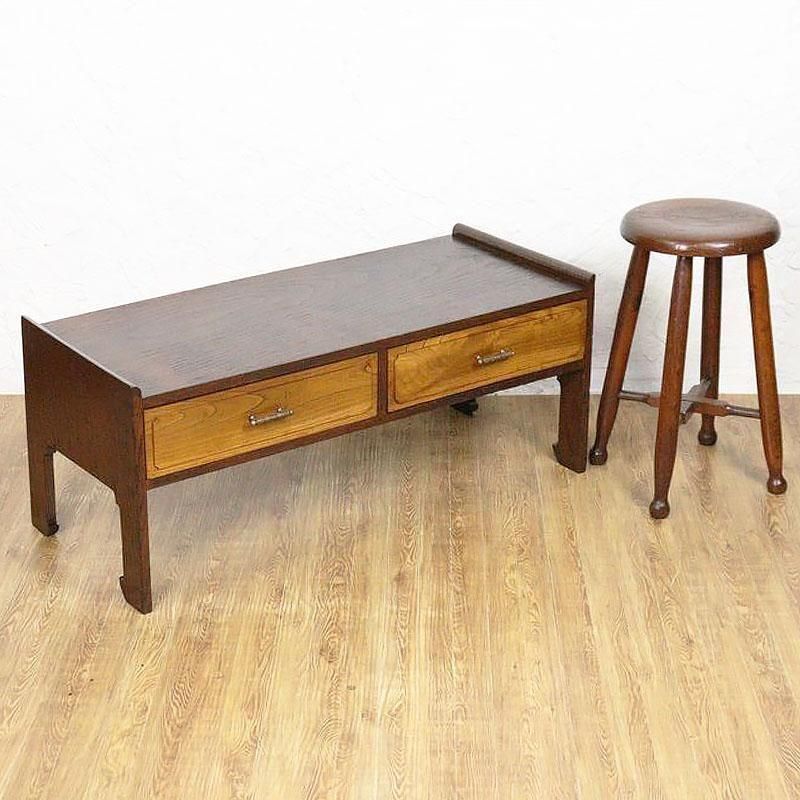 座机 昭和初期の桐とケヤキの和風引出し付きアンティーク