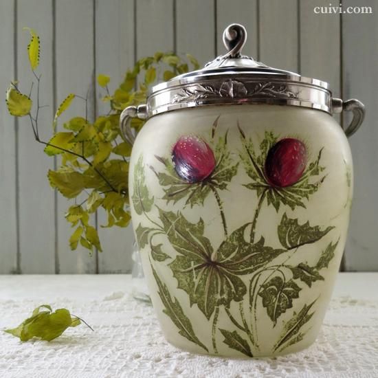 フロストガラス_ハンドペイント_アザミのビスケットジャー