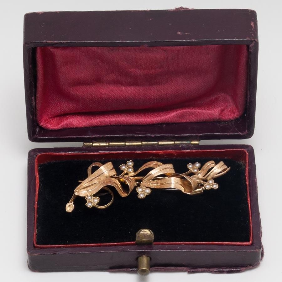 シードパール 芸術的な*すずらん*スズラン18金ブローチ ビクトリアン