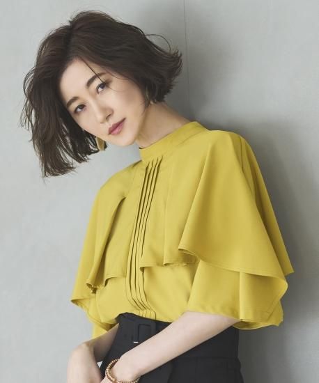 ピンタックケープスタンドカラーブラウス「T1119」-RUIRUE BOUTIQUE