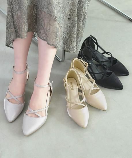 クロスストラップチャンキーヒールパンプス「SH1352」