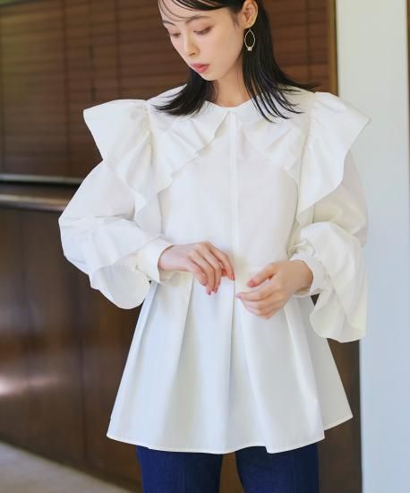 フリルスリーブデザインシャツブラウス「T1436」