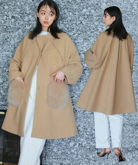 フォックスファーポケットAラインフレアコート「K1453」