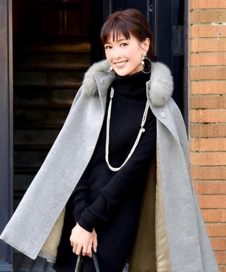 フォックスファー付ケープコート「K484」/ウール100% -RUIRUE BOUTIQUE