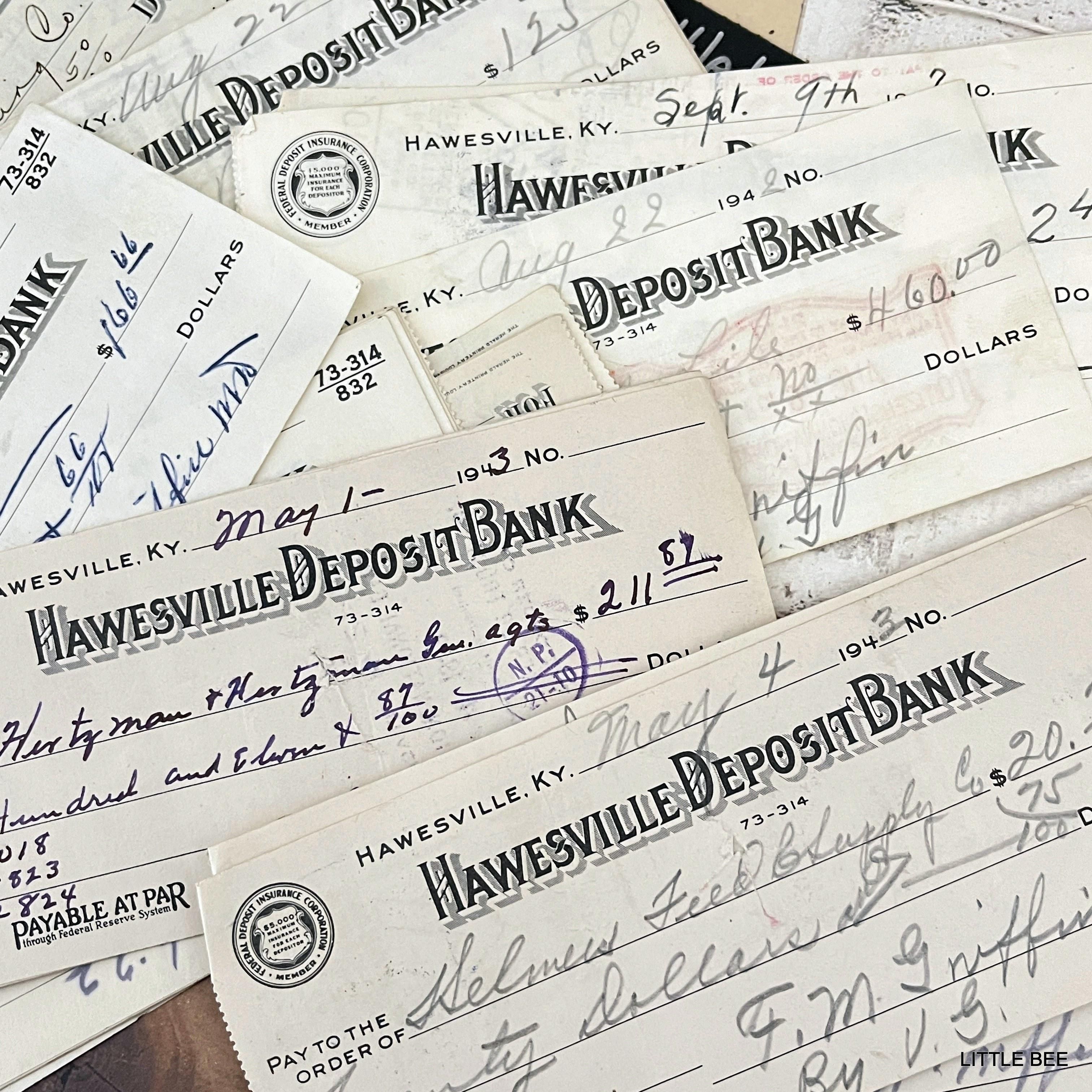R-1308 1930～60年 古い小切手 3枚/10枚セット - LITTLE BEE リトルビー