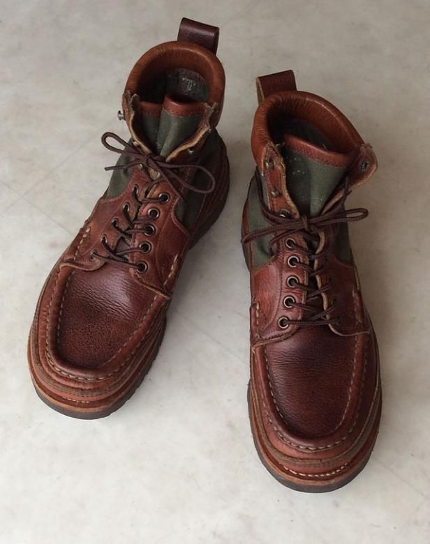 ラッセルモカシン サファリ 茶×オリーブ 青タグ サイズ6E／25.5cm MADE