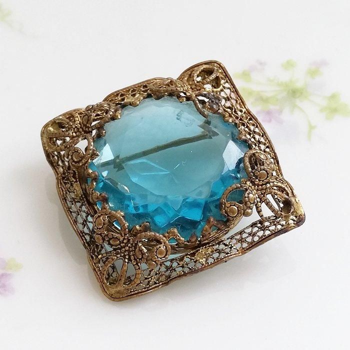 WESTERN GERMANY 西ドイツ ゴールドトーン アクアブルー ガラス