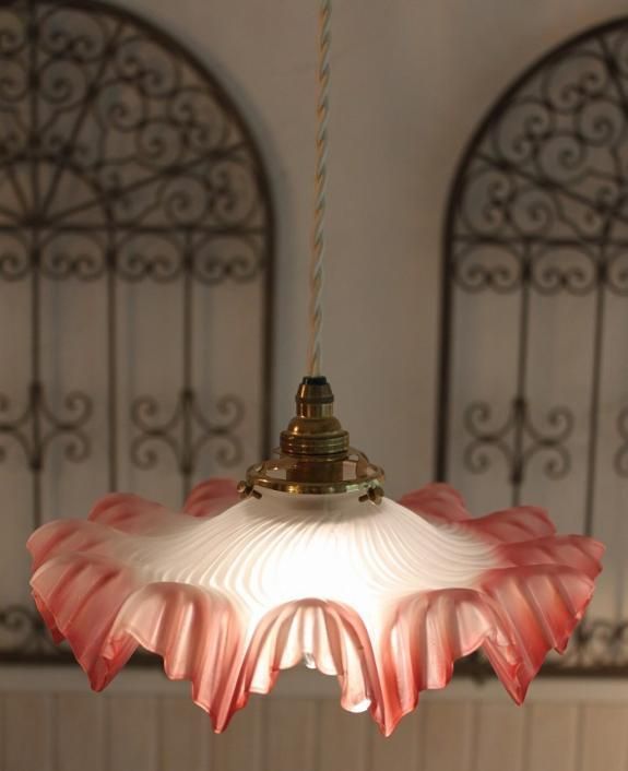 フランスアンティーク・フリルガラスシェード （フロストフラワリー