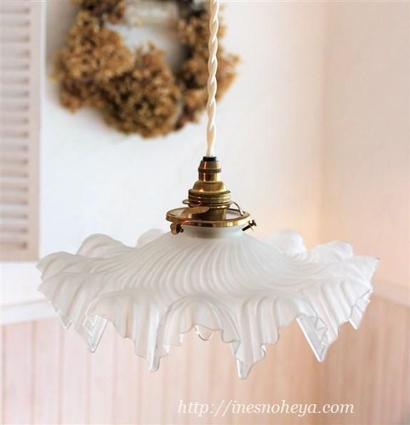 フランスアンティーク・フリルガラスシェード （フロストフラワリー