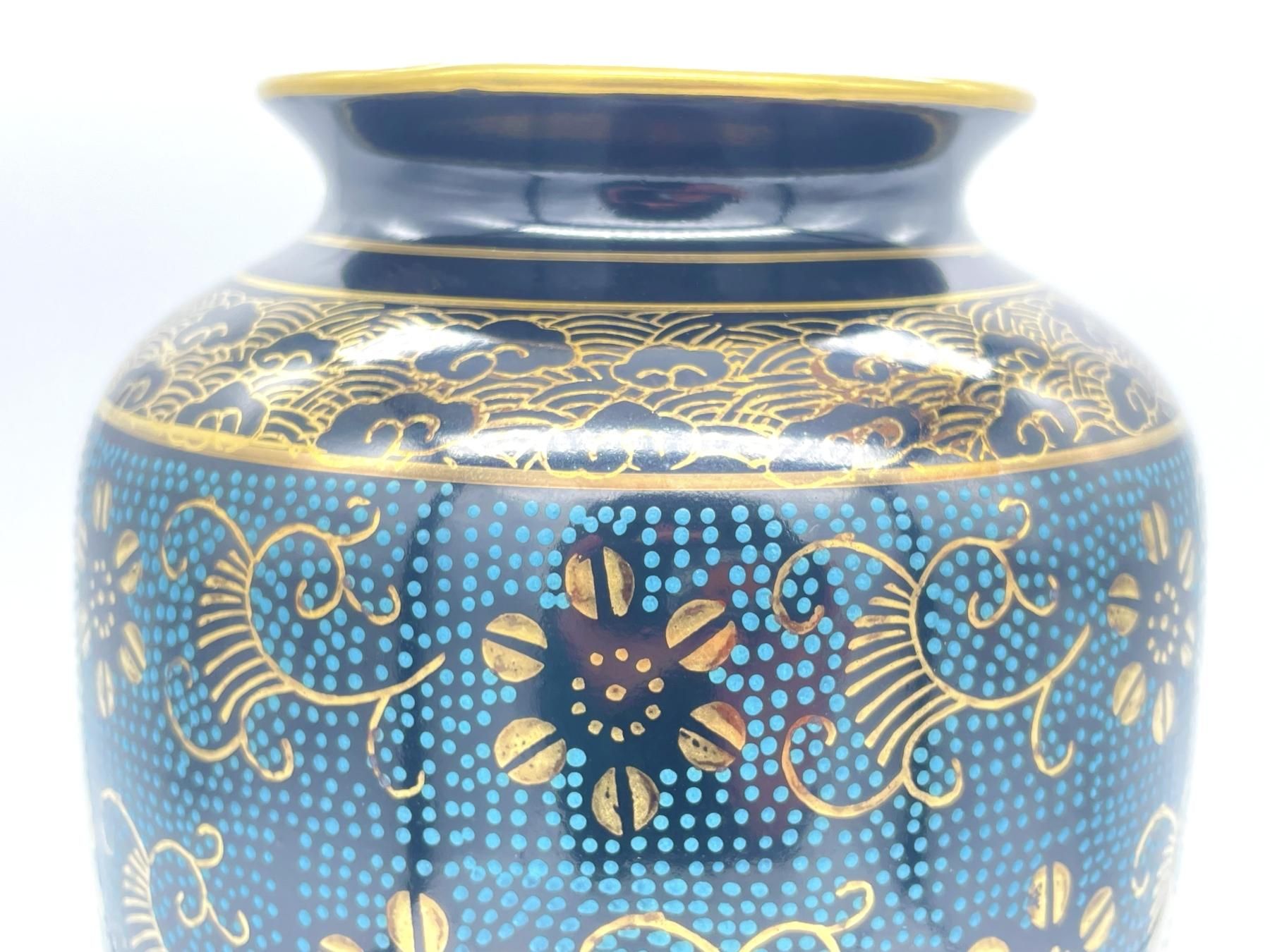 花瓶 九谷焼 青粒鉄仙 カメ型 8号