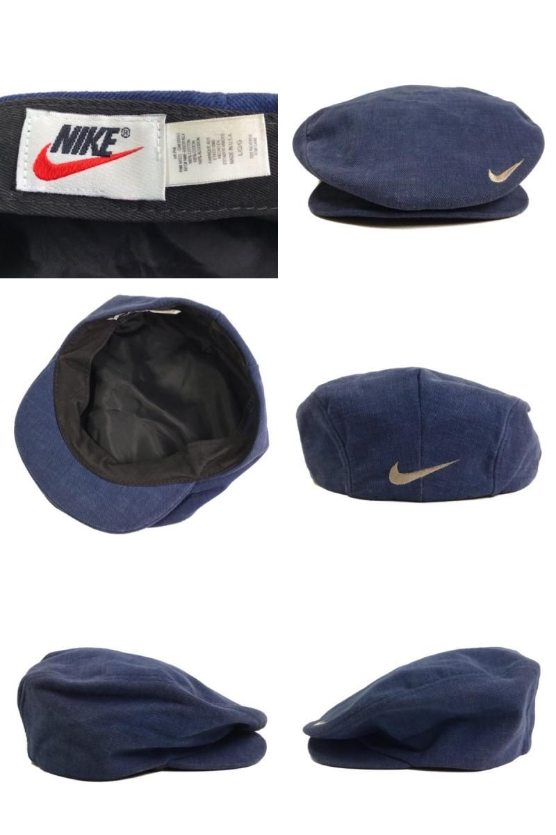 USA製 90s NIKE Cotton Hunting Cap 紺 青 L 銀タグ ナイキ コットン
