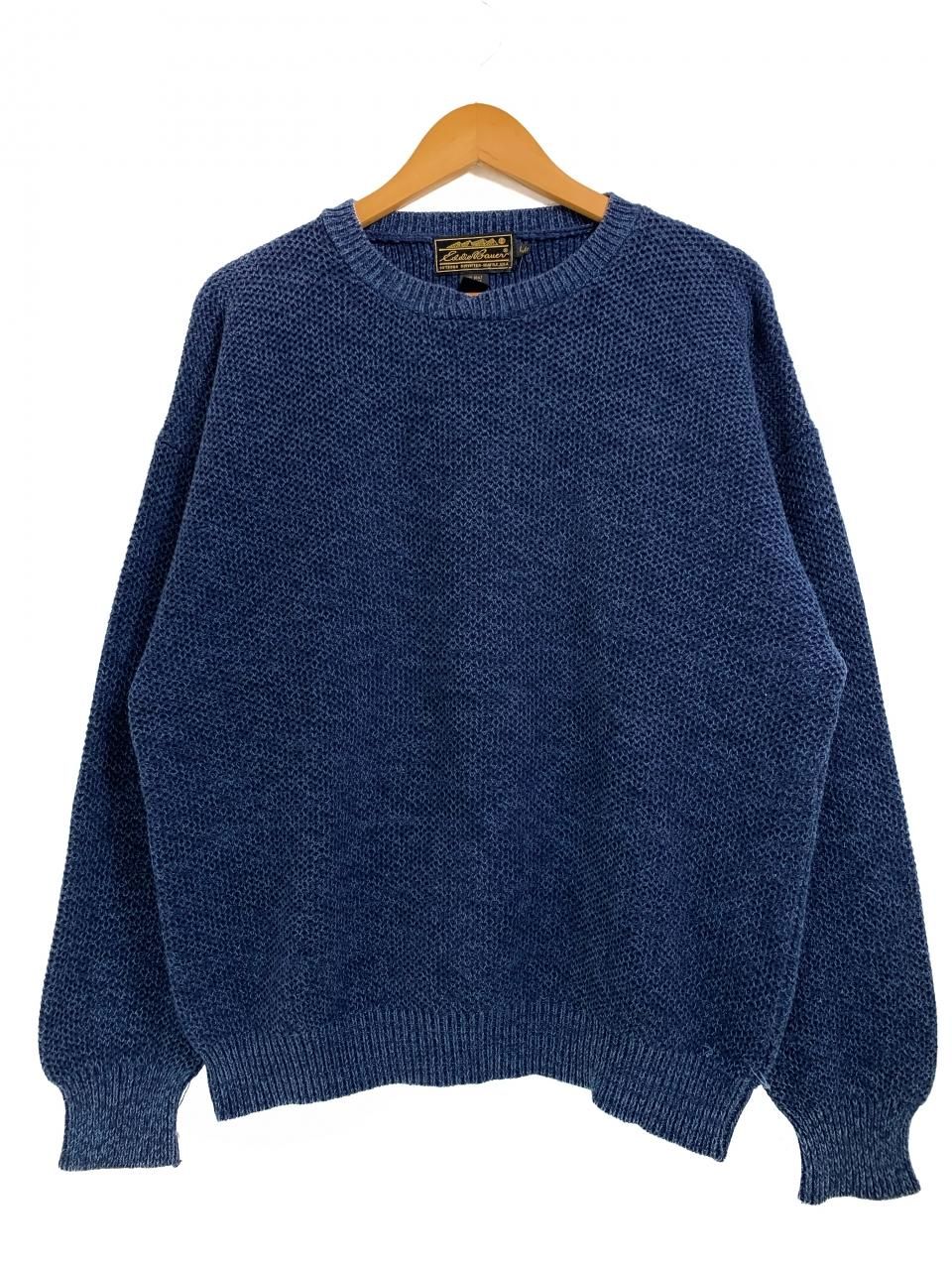 80s~90s Eddie Bauer Indigo Dyed Crew-Neck Cotton Knit 紺 L 黒タグ