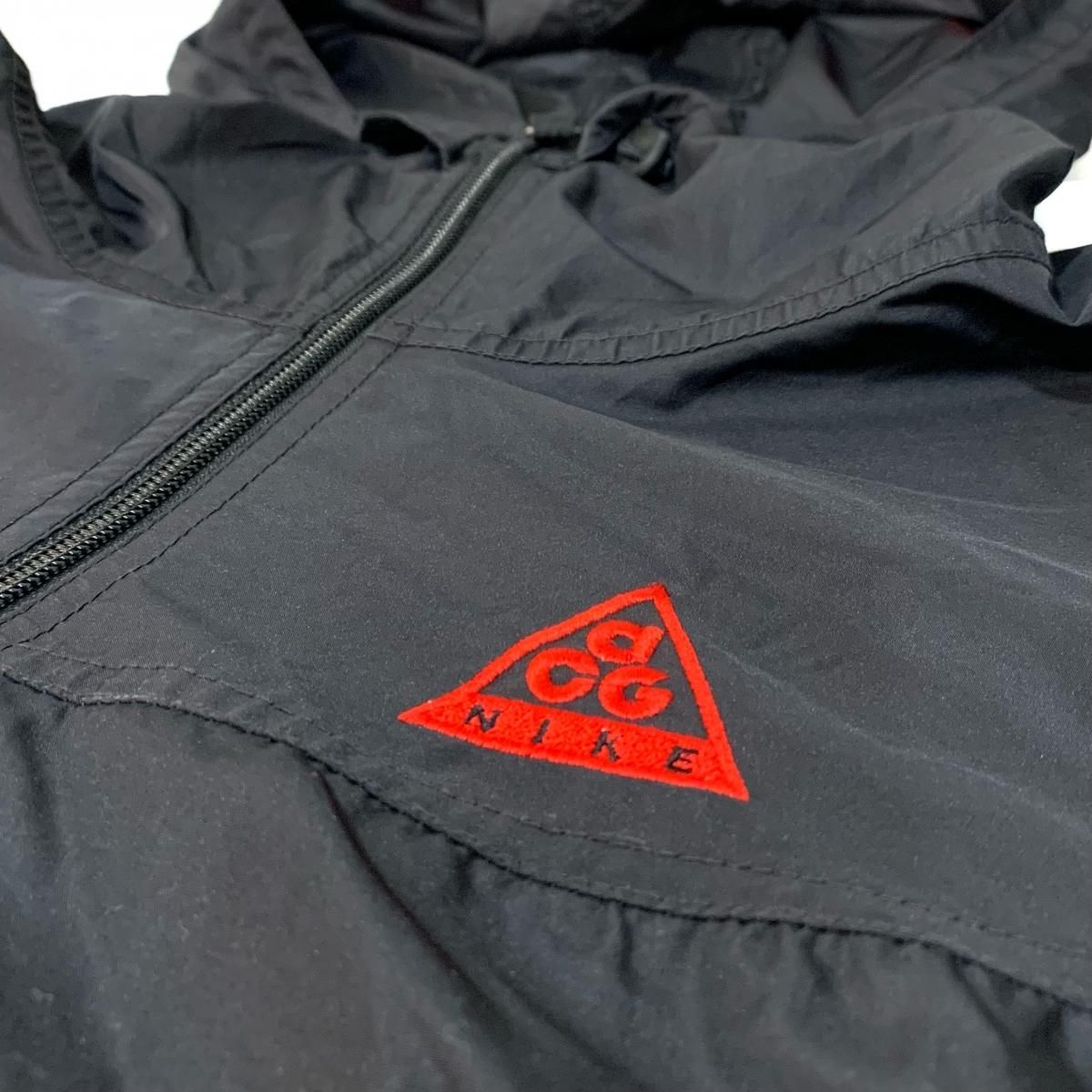 90s NIKE ACG Logo Nylon Anorak Parka 黒赤 M ナイキ エーシージー