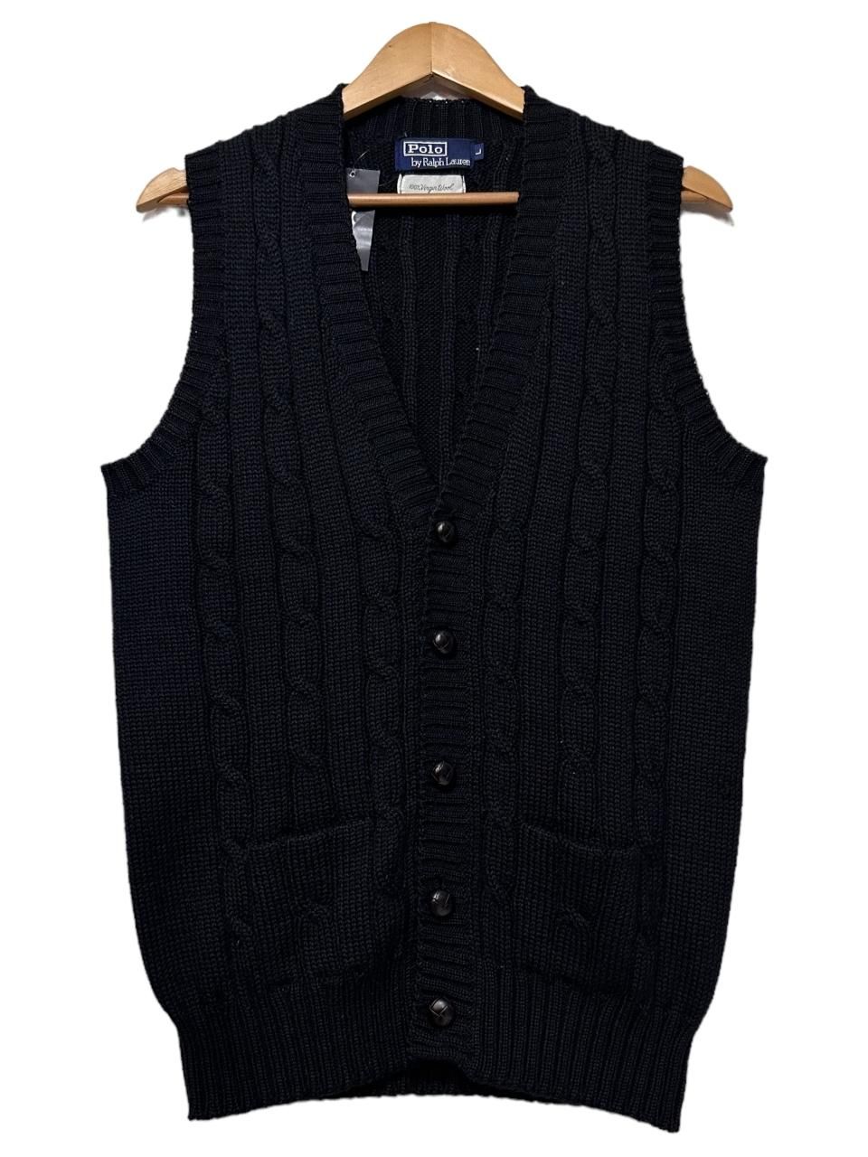 90s Polo Ralph Lauren Wool Cable Knit Vest 黒 L ポロラルフローレン