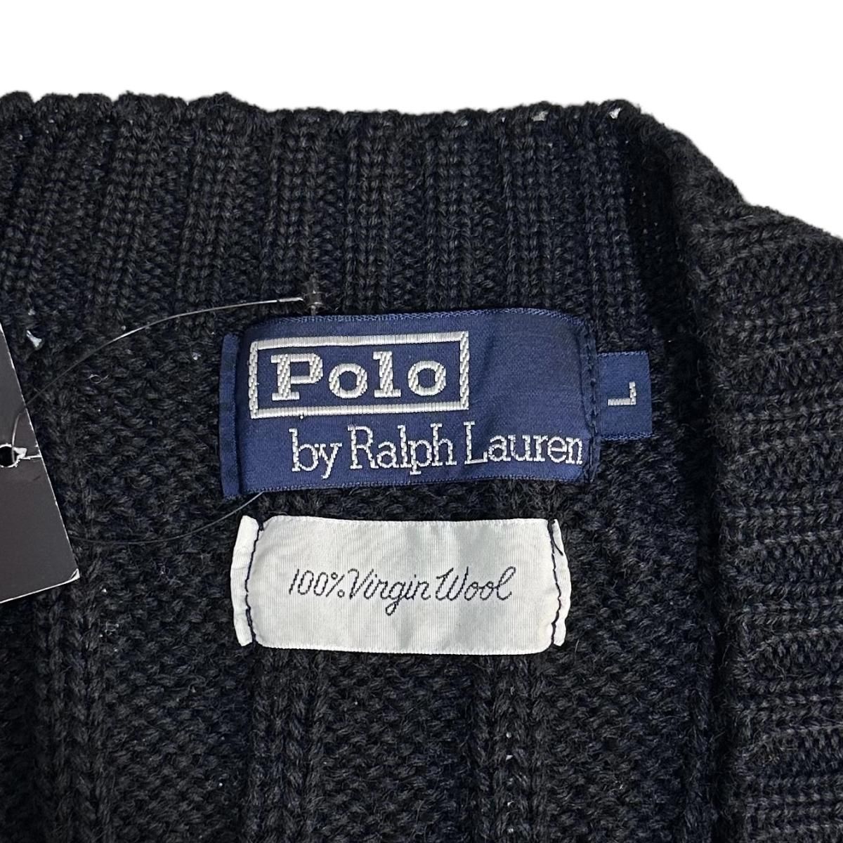 90s Polo Ralph Lauren Wool Cable Knit Vest 黒 L ポロラルフローレン