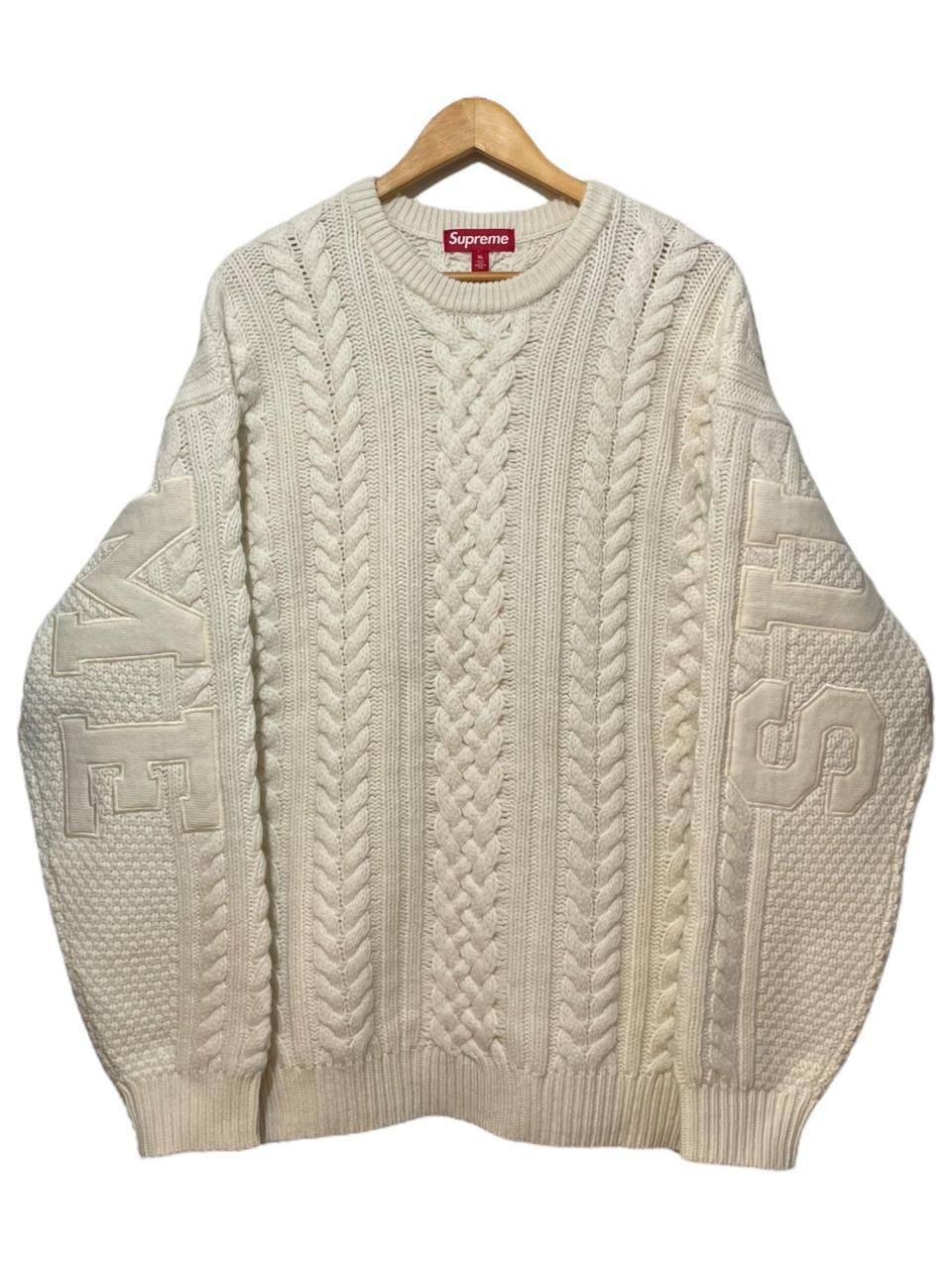 新品 23AW SUPREME Applique Cable Knit Sweater XL 白 シュプリーム