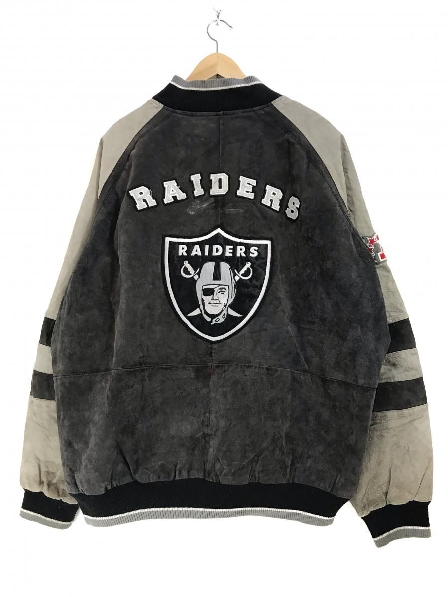 NFL OAKLAND RAIDERS Suede Leather Jacket 黒灰 XXL オークランド