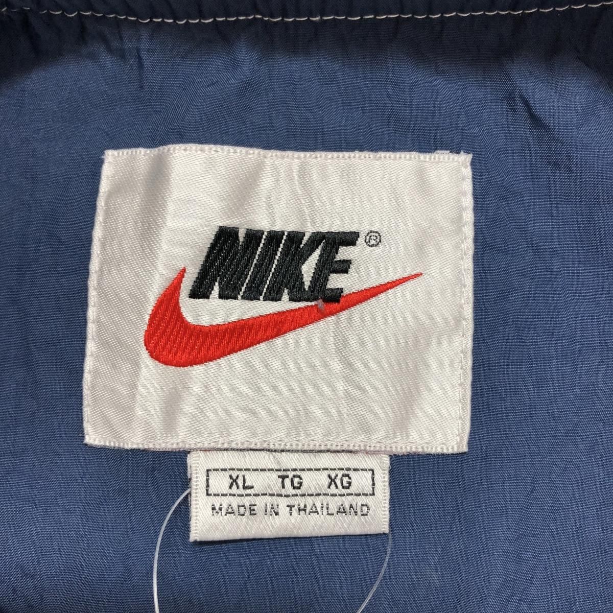 90s NIKE V-Neck Nylon Pullover 紺黄 XL 銀タグ ナイキ Vネック