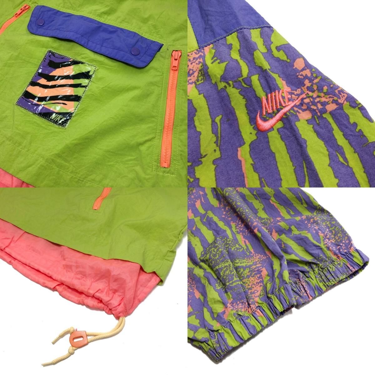 90s NIKE Half-Zip Nylon Pullover Jacket 黄緑紫 L ナイキ ハーフ