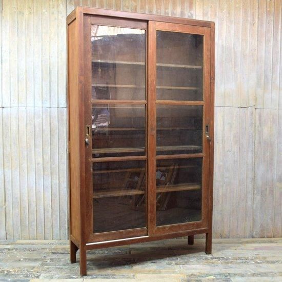 アンティークチーク フロストガラスキャビネット - アンティーク家具