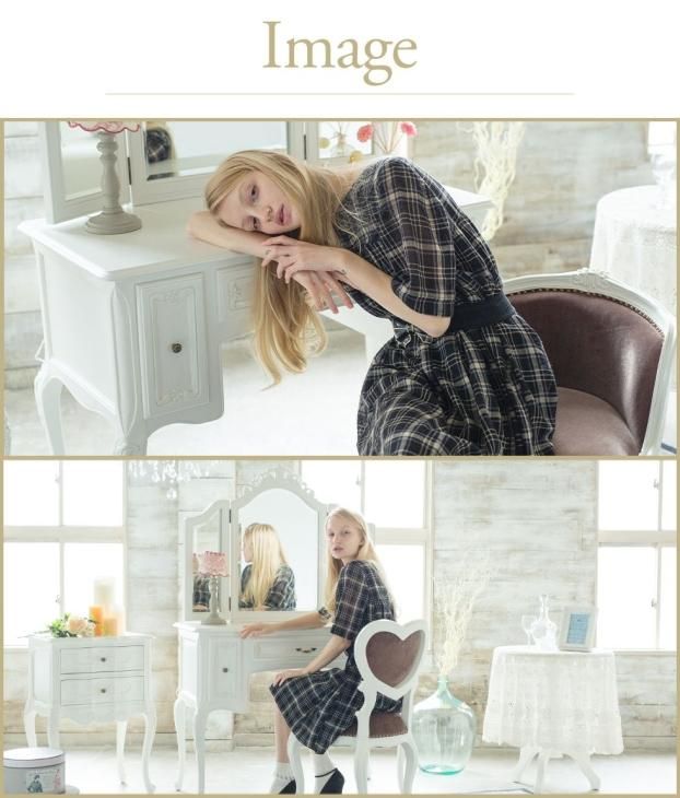 ロココ調 ドレッサー 三面鏡 ホワイト 7021-n-18 リプロ C 100x50x90