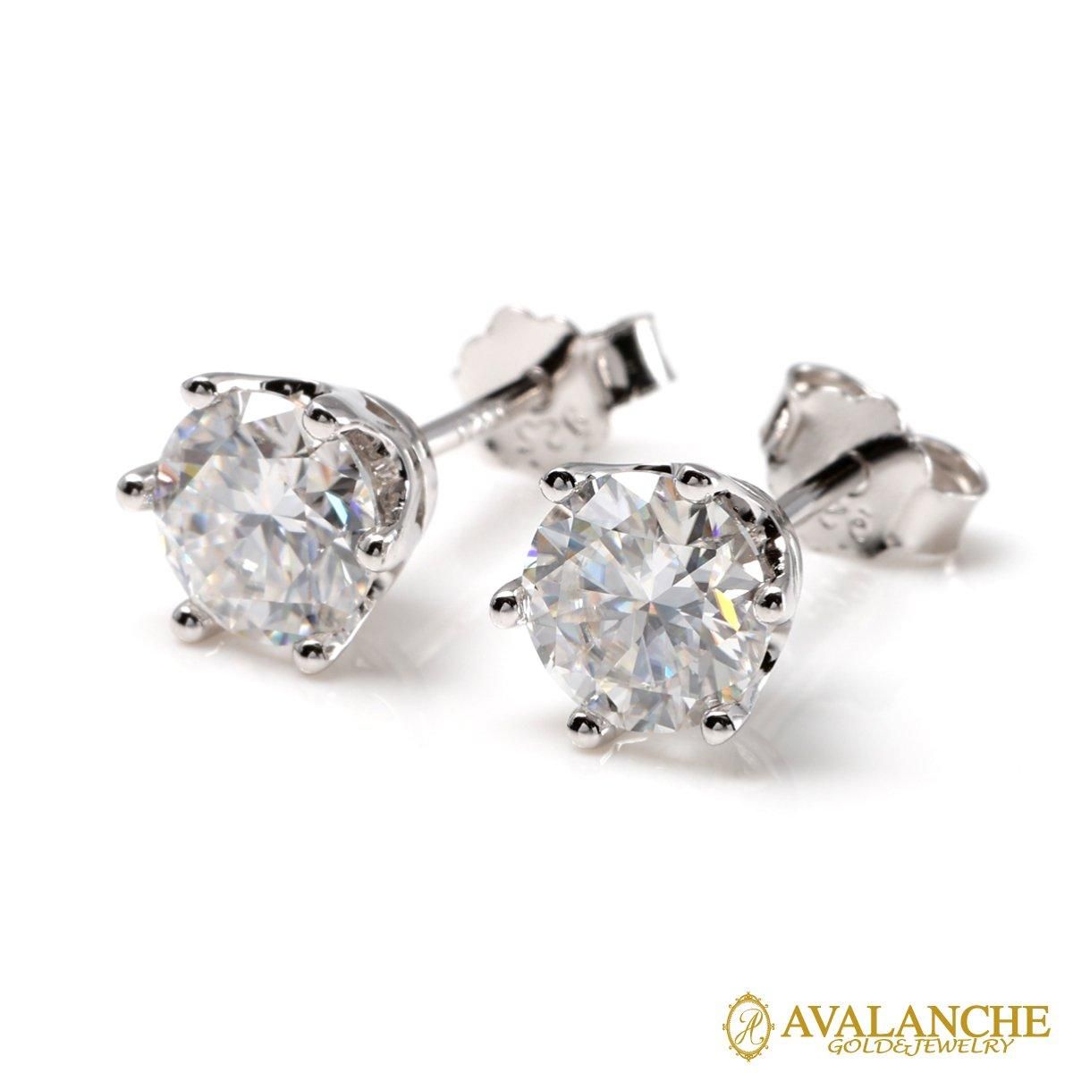 モアサナイト シルバー ソリティアピアス 6.5mm 6PRONG-1.0CT