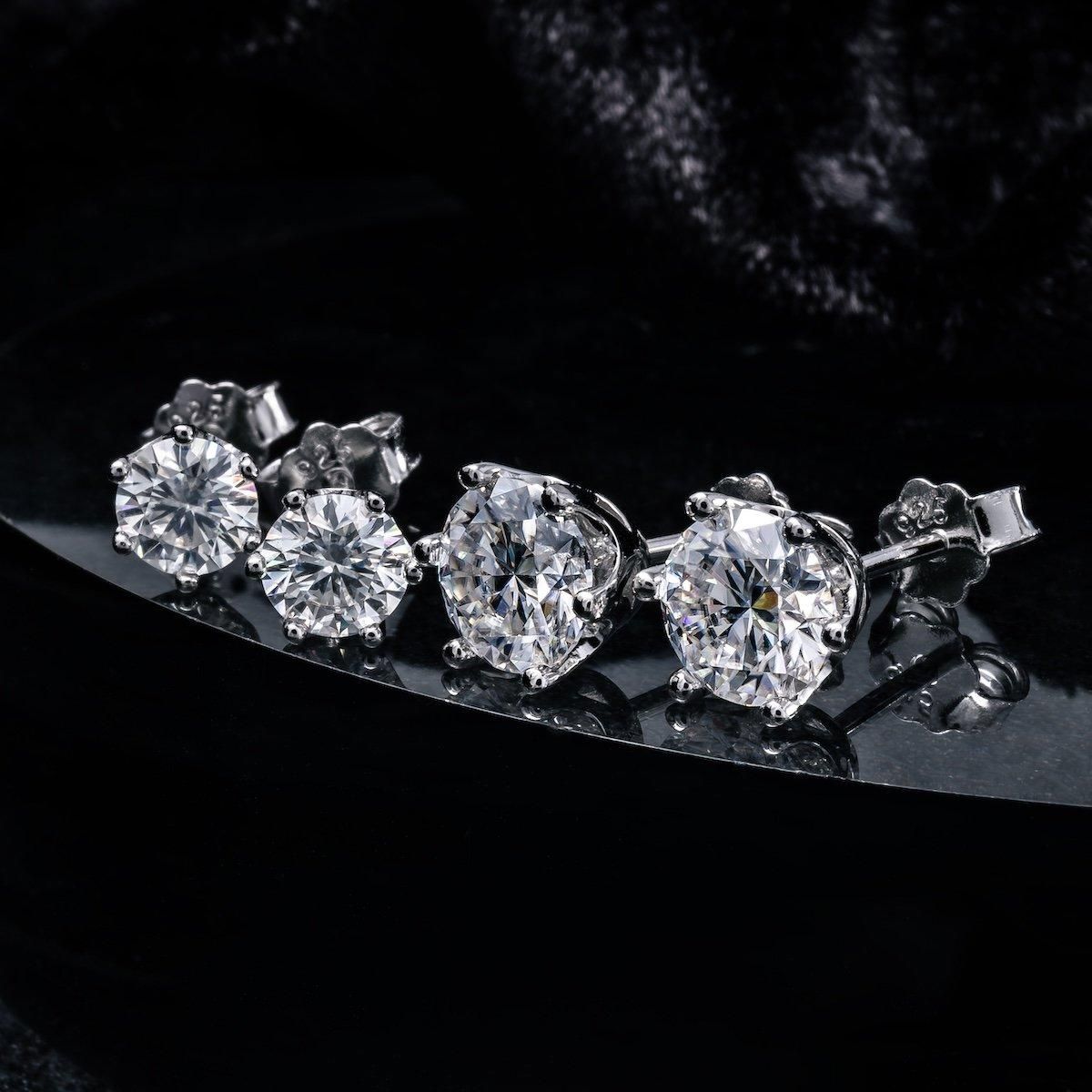 モアサナイト シルバー ソリティアピアス 6.5mm 6PRONG-1.0CT