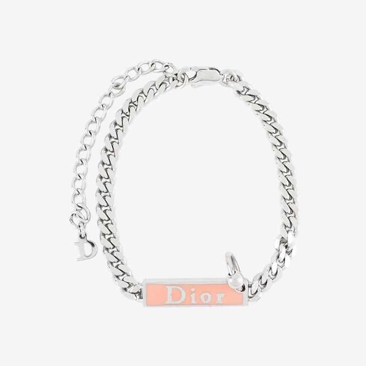 ロゴプレートブレスレット シルバー×ピンク ヴィンテージ|ディオール