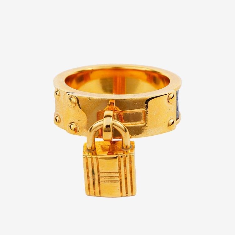 ケリースカーフリング ゴールド×ブルー ヴィンテージ|エルメス HERMES