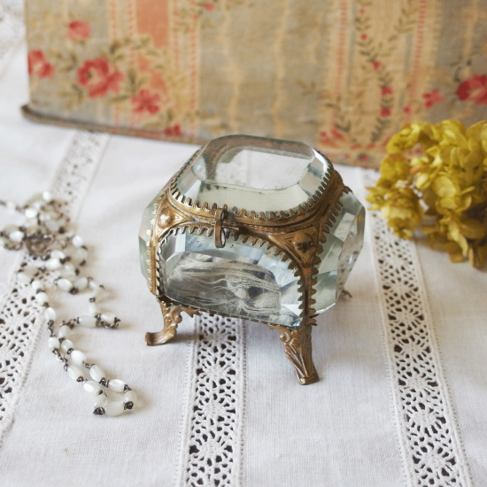 アンティークジュエリーボックス | フランス ベベルガラスとオルモルの