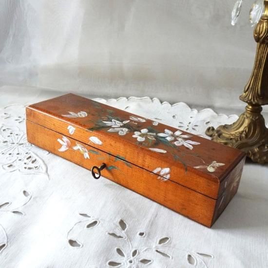 アンティーク 木箱 | フランス お花のペイント 木製グローブボックス