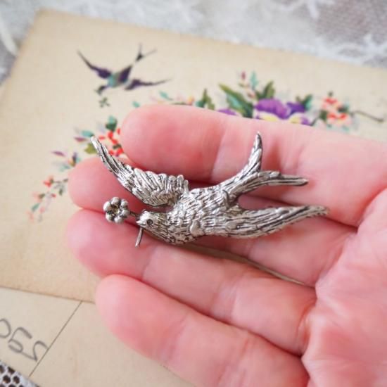 アンティーク ツバメのブローチ | フランス20世紀初頭 ツバメとお花の