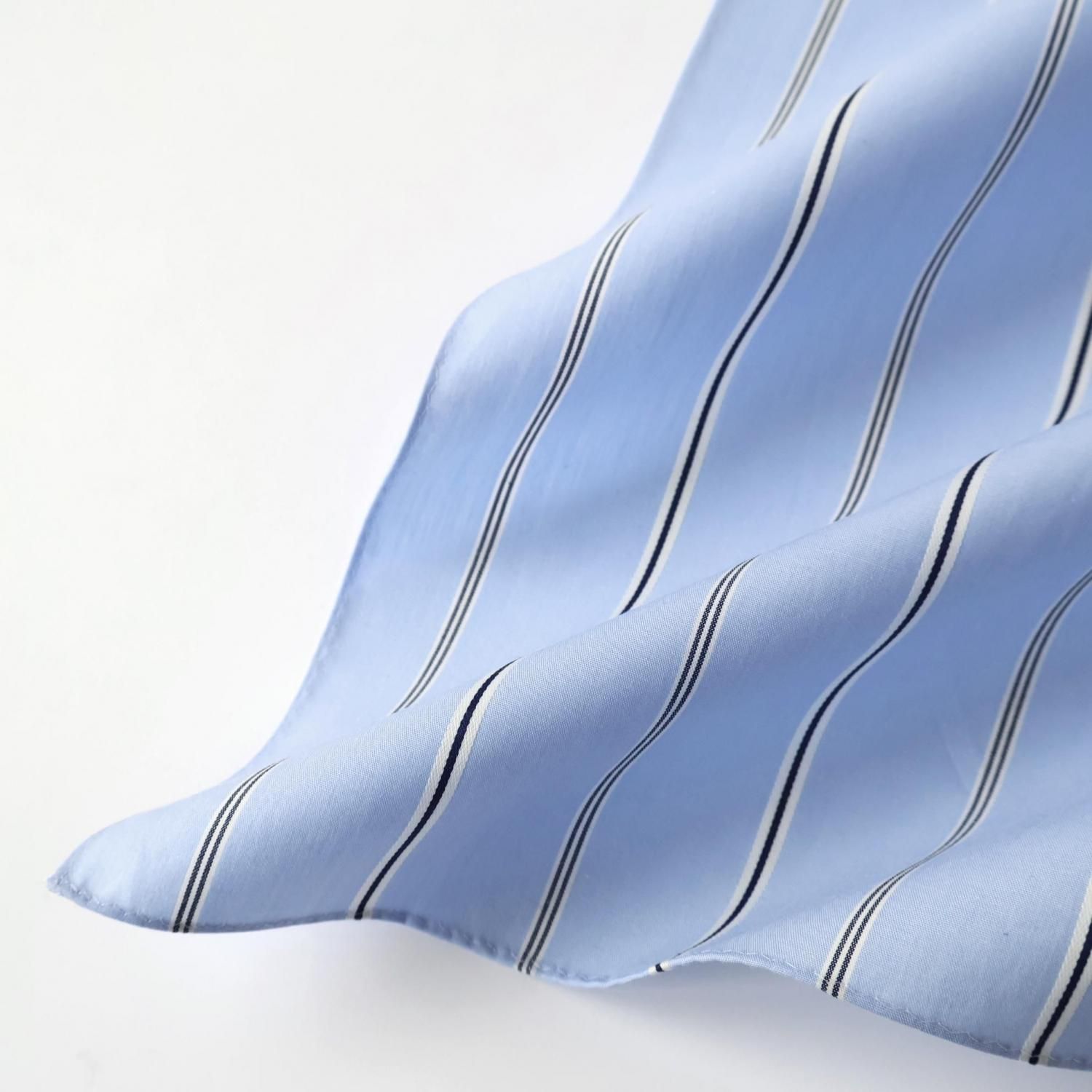 サックスオーガニックサテンストライプハンカチ | H TOKYO ハンカチ