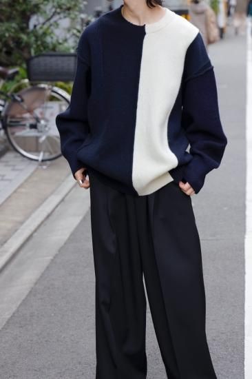 stein | シュタイン OVERSIZED MULTI PATCHED KNIT LS(NAVY x OFF